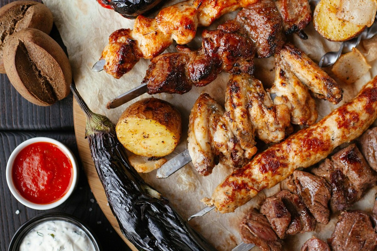 Delicious grilled food on a barbecue grill