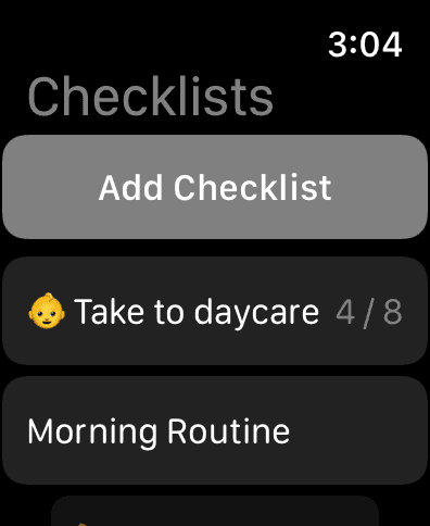 Apple Watch screenshot Showing Checklists