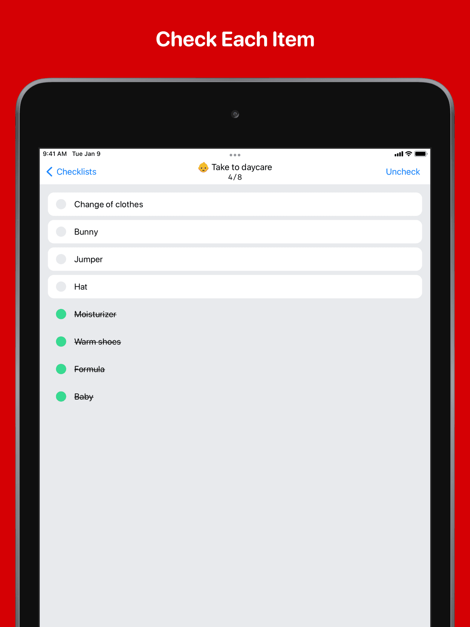 iPad Showing Items