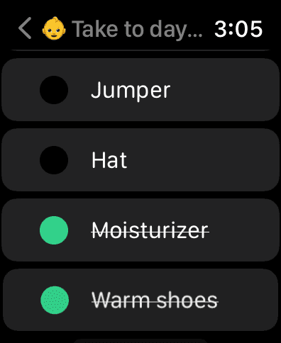 Apple Watch screenshot Showing Items